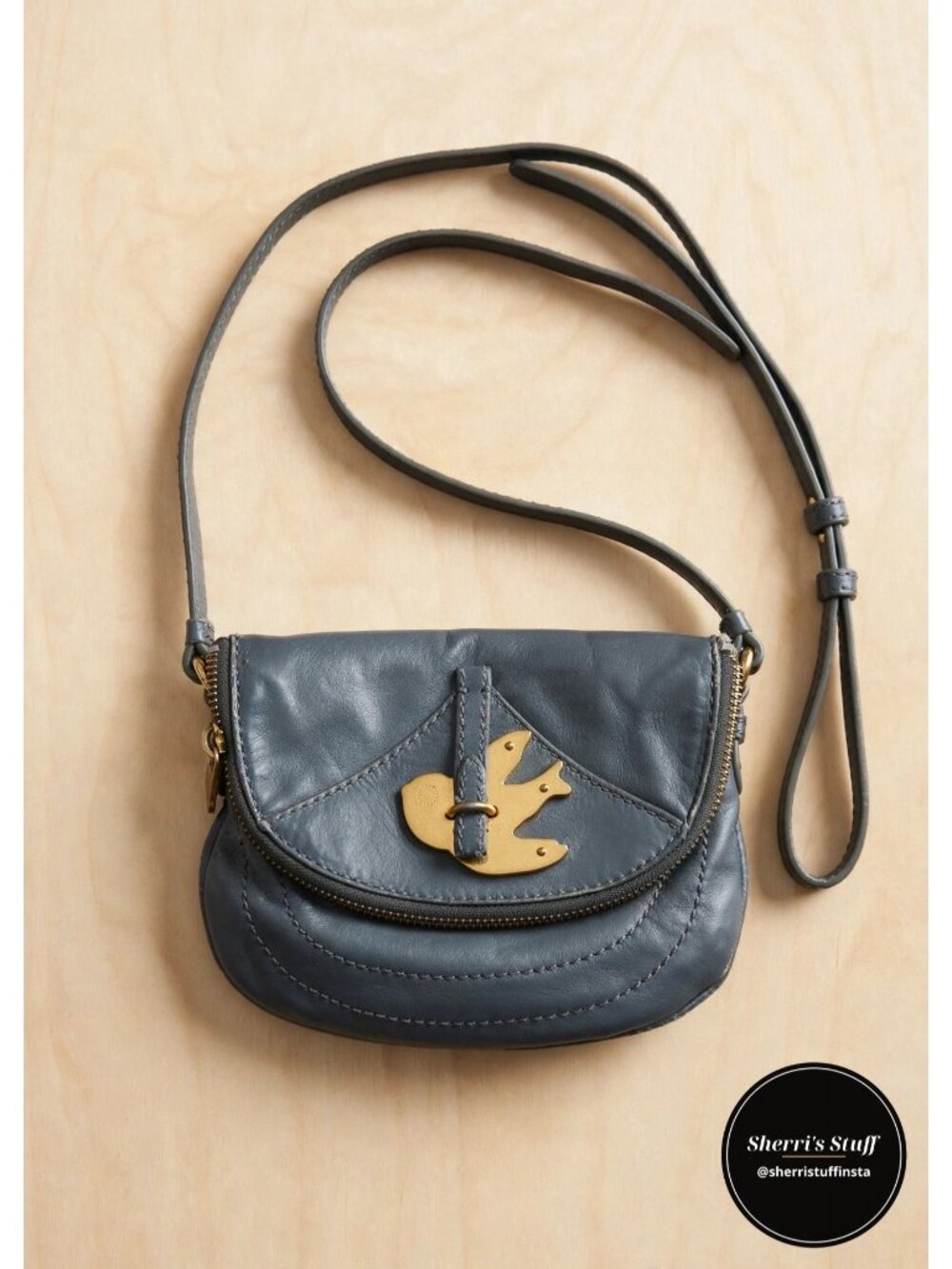 Marc Jacobs Petal To The Metal Flap Pouchette Leather Crossbody Bag Slate Blue